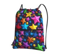 Hingor Color Stars Print Drawstring Backpack String Bag Sackpack Cinch Water Resistant For Gym Shopping Sport Yoga