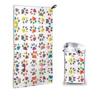 Hingor Colorful Dog Paw Print Quick Dry Microfiber Towel 16x31.5 Inches, Super Absorbent Lightweight Compact Travel Towel With Carabiner & Carry Bag For Outdoor, Beach, Gym, Camping