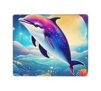 Hingor Colorful Starry Sky Ocean Dolphin Print Mouse Pad With Stitched Edge Premium Textured Smooth Precise Operation Waterproof Washable Non-Slip Rubber Base Desktop Protection Mat 9 X 7 Inch