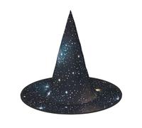 Hingor Constellation Star Clusters Galaxies Print Halloween Hat For Women, Adult Witches Cosplay Accessories, Foldable Pointed Hat