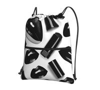 Hingor Cool Black Lipstick Lips Print Drawstring Backpack String Bag Sackpack Cinch Water Resistant For Gym Shopping Sport Yoga