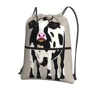 Hingor Cow Black Spot Print Drawstring Backpack String Bag Sackpack Cinch Water Resistant For Gym Shopping Sport Yoga