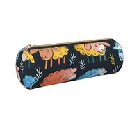 Hingor Cute Colorful Sheep Cartoon Pattern Print Pu Pencil Pen Case Portable Stationery Bag Pouch Cosmetic Organizer Bag for Man and Woman