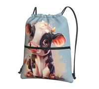 Hingor Cute Cow Print Drawstring Backpack String Bag Sackpack Cinch Water Resistant For Gym Shopping Sport Yoga