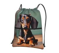 Hingor Cute Dachshund Duggee Print Drawstring Backpack String Bag Sackpack Cinch Water Resistant For Gym Shopping Sport Yoga
