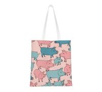 Hingor Cute Pigs Pattern Print Aesthetic Canvas Tote Bag For Women, Cute, Trendy & Reusable Canvas Shopping Bag Bags For School, Shopping, Gym, Library And Beach