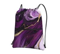 Hingor Dark Purple Texture Marble 1 Print Drawstring Backpack String Bag Sackpack Cinch Water Resistant For Gym Shopping Sport Yoga