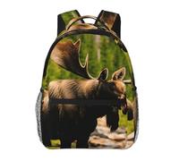 Hingor Deer Bear Moose Print Unisex Leisure Backpack Lightweight Travel Work Everyday Use Weekend Getaways