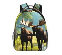 Hingor Deer Bear Moose Print Unisex Leisure Backpack Lightweight Travel Work Everyday Use Weekend Getaways