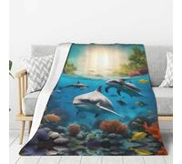 Hingor Dolphins Sea Turtle Shark Octopus Coral Print Throw Blankets All Season Ultra Soft Warm Fleece Blanket For Home Bed Sofa Couch Chair Outdoor Travel Camping (80x60) Inch