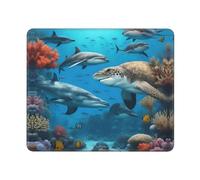 Hingor Dolphins Sea Turtle Shark Octopus Coral Reef Print Mouse Pad, Office Home Personalized Mouse Mat Design, Waterproof Mousepad, Non-Slip Rubber Base Computer Mouse Pads For Wireless Mouse