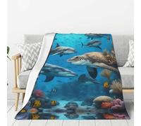 Hingor Dolphins Sea Turtle Shark Octopus Coral Reef Print Throw Blankets All Season Ultra Soft Warm Fleece Blanket For Home Bed Sofa Couch Chair Outdoor Travel Camping (80x60) Inch