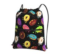 Hingor Donut Print Drawstring Backpack String Bag Sackpack Cinch Water Resistant For Gym Shopping Sport Yoga
