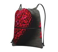 Hingor Falling Red Hearts Print Drawstring Backpack String Bag Sackpack Cinch Water Resistant For Gym Shopping Sport Yoga