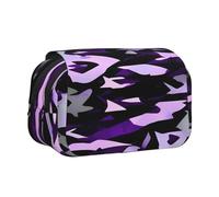 Hingor Fashion American Camouflage Purple Print Pen Pencil Double-Layer Zipper Pencil Case Pouch, Clear Makeup Color Pouch Cosmetics Bag Multi-Purpose Stationary Bag