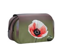 Hingor Fashion Beautiful Poppy Flower Ink Print Pen Pencil Double-Layer Zipper Pencil Case Pouch, Clear Makeup Color Pouch Cosmetics Bag Multi-Purpose Stationary Bag