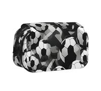Hingor Fashion Black and White Soccer Ball Pattern Print Pen Pencil Double-Layer Zipper Pencil Case Pouch, Clear Makeup Color Pouch Cosmetics Bag Multi-Purpose Stationary Bag