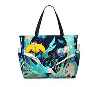 Hingor Fashion Blue Dragonfly Print Beach Bag Waterproof Beach Totes Bags For Women, Lightweight Foldable Pool Bag With Zipper Wet Compartment