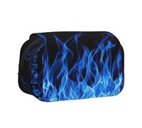 Hingor Fashion Blue Flame Print Pen Pencil Double-Layer Zipper Pencil Case Pouch, Clear Makeup Color Pouch Cosmetics Bag Multi-Purpose Stationary Bag