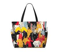 Hingor Fashion Dogs Pattern Print Beach Bag Waterproof Beach Totes Bags For Women, Lightweight Foldable Pool Bag With Zipper Wet Compartment