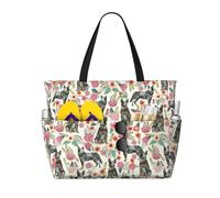 Hingor Fashion Fun Dogs Print Beach Bag Waterproof Beach Totes Bags For Women, Lightweight Foldable Pool Bag With Zipper Wet Compartment