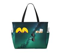 Hingor Fashion Galaxy Green Print Beach Bag Waterproof Beach Totes Bags For Women, Lightweight Foldable Pool Bag With Zipper Wet Compartment