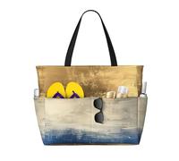 Hingor Fashion Gold Blue White Print Beach Bag Waterproof Beach Totes Bags For Women, Lightweight Foldable Pool Bag With Zipper Wet Compartment