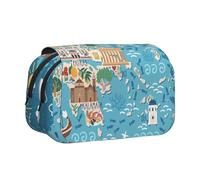 Hingor Fashion Greece Map Print Pen Pencil Double-Layer Zipper Pencil Case Pouch, Clear Makeup Color Pouch Cosmetics Bag Multi-Purpose Stationary Bag