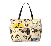 Hingor Fashion Hairy Ferret Print Beach Bag Waterproof Beach Totes Bags For Women, Lightweight Foldable Pool Bag With Zipper Wet Compartment