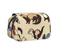 Hingor Fashion Hairy Ferret Print Pen Pencil Double-Layer Zipper Pencil Case Pouch, Clear Makeup Color Pouch Cosmetics Bag Multi-Purpose Stationary Bag