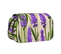 Hingor Fashion Lavender Stamp Print Pen Pencil Double-Layer Zipper Pencil Case Pouch, Clear Makeup Color Pouch Cosmetics Bag Multi-Purpose Stationary Bag
