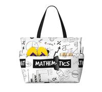 Hingor Fashion Mathematics Print Print Beach Bag Waterproof Beach Totes Bags For Women, Lightweight Foldable Pool Bag With Zipper Wet Compartment