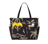 Hingor Fashion Palm Tree Print Beach Bag Waterproof Beach Totes Bags For Women, Lightweight Foldable Pool Bag With Zipper Wet Compartment