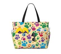 Hingor Fashion Paw Prints Art Print Beach Bag Waterproof Beach Totes Bags For Women, Lightweight Foldable Pool Bag With Zipper Wet Compartment