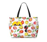Hingor Fashion Peach Print Leaf Print Beach Bag Waterproof Beach Totes Bags For Women, Lightweight Foldable Pool Bag With Zipper Wet Compartment