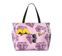 Hingor Fashion Pink Diamond Pattern Print Beach Bag Waterproof Beach Totes Bags For Women, Lightweight Foldable Pool Bag With Zipper Wet Compartment