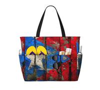 Hingor Fashion Puerto Rico Wallpaper Flag Print Beach Bag Waterproof Beach Totes Bags For Women, Lightweight Foldable Pool Bag With Zipper Wet Compartment