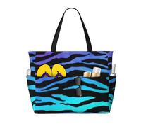 Hingor Fashion Purple Blue Green Camouflage Zebra Stripes Print Beach Bag Waterproof Beach Totes Bags For Women, Lightweight Foldable Pool Bag With Zipper Wet Compartment