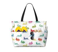 Hingor Fashion Rabbits In Different Poses Jumping Running Print Beach Bag Waterproof Beach Totes Bags For Women, Lightweight Foldable Pool Bag With Zipper Wet Compartment