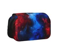 Hingor Fashion Red Blue Galaxy Print Pen Pencil Double-Layer Zipper Pencil Case Pouch, Clear Makeup Color Pouch Cosmetics Bag Multi-Purpose Stationary Bag