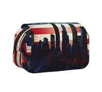 Hingor Fashion Red Blue Stars American Print Pen Pencil Double-Layer Zipper Pencil Case Pouch, Clear Makeup Color Pouch Cosmetics Bag Multi-Purpose Stationary Bag