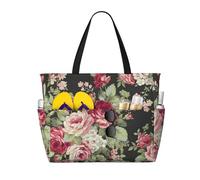 Hingor Fashion Safflower Green Leaf Print Beach Bag Waterproof Beach Totes Bags For Women, Lightweight Foldable Pool Bag With Zipper Wet Compartment
