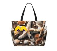 Hingor Fashion Starfish And Shells Print Beach Bag Waterproof Beach Totes Bags For Women, Lightweight Foldable Pool Bag With Zipper Wet Compartment