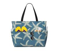 Hingor Fashion Starfish Coastal Wool Print Beach Bag Waterproof Beach Totes Bags For Women, Lightweight Foldable Pool Bag With Zipper Wet Compartment