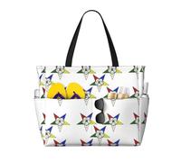 Hingor Fashion Stars Eastern Stars Print Beach Bag Waterproof Beach Totes Bags For Women, Lightweight Foldable Pool Bag With Zipper Wet Compartment