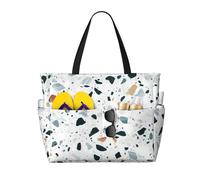 Hingor Fashion Terrazzo Marble Pastel Print Beach Bag Waterproof Beach Totes Bags For Women, Lightweight Foldable Pool Bag With Zipper Wet Compartment