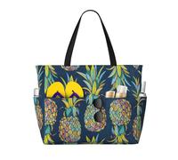 Hingor Fashion Tropical Fruit Pineapple Print Beach Bag Waterproof Beach Totes Bags For Women, Lightweight Foldable Pool Bag With Zipper Wet Compartment