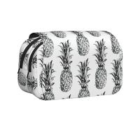 Hingor Fashion Tropical Theme Pineapple Fruit Pattern Print Pen Pencil Double-Layer Zipper Pencil Case Pouch, Clear Makeup Color Pouch Cosmetics Bag Multi-Purpose Stationary Bag