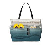 Hingor Fashion Within The Tides Print Beach Bag Waterproof Beach Totes Bags For Women, Lightweight Foldable Pool Bag With Zipper Wet Compartment