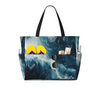 Hingor Fashion Within The Tides Print Beach Bag Waterproof Beach Totes Bags For Women, Lightweight Foldable Pool Bag With Zipper Wet Compartment